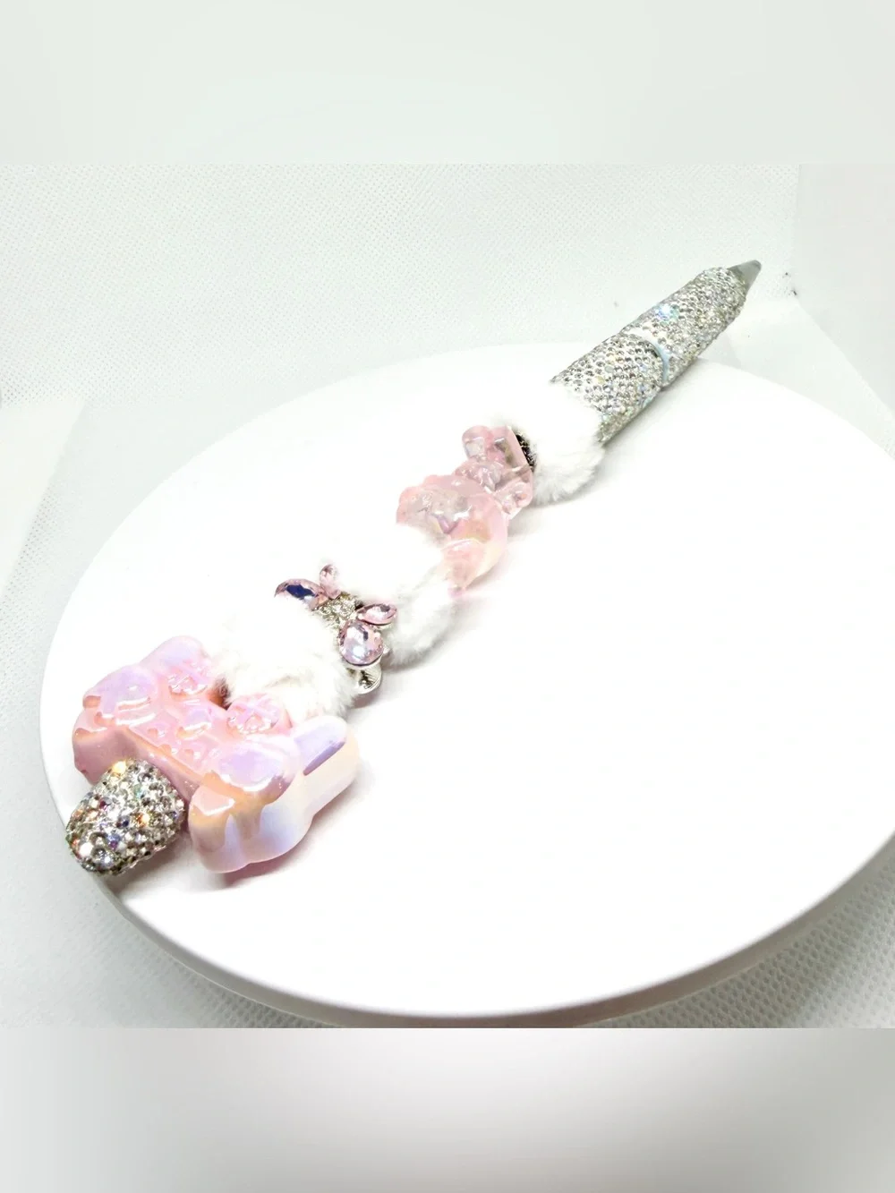 Sparkling Pink Crystal Ballpoint Pen with Faux Fur